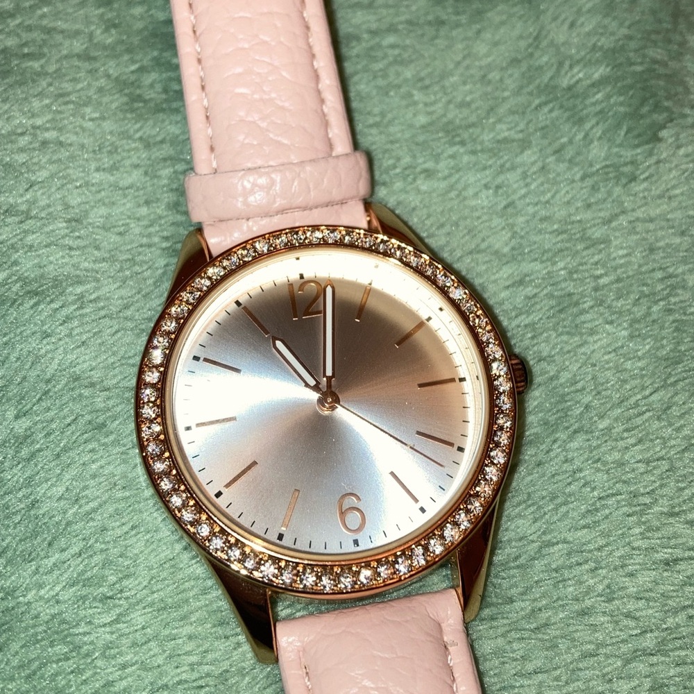 Classic Women's Pink Vegan Leather Watch with Crystal Bezel